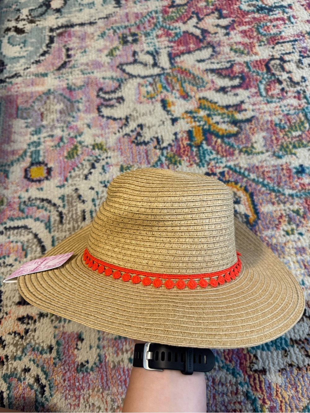 NWT Tommy Bahama Kid’s Brown Tan Straw Hat with Orange Trim Detail